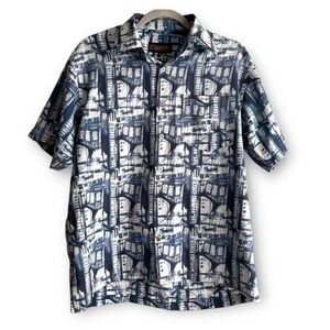 Vintage Bowling Navy Patterned Button Down Shirt